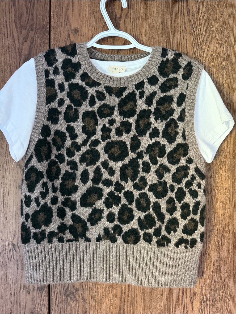 Pilcro Taupe and Black Leopard Print Sweater Vest and Attached Tee Shirt
